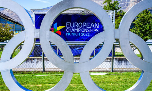 Olympiaringe vor European Championships Munich 2022 Plakat