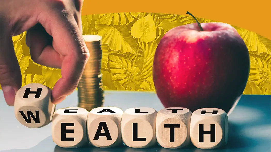 Bild mit dem Text "Gesundheit Wohlstand - Gesundheit Wohlstand" auf einem neutralen Hintergrund.