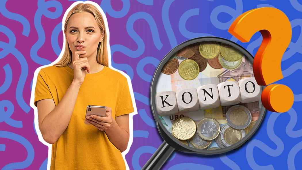 Bild zeigt den Text "Konto?" auf einem neutralen Hintergrund.