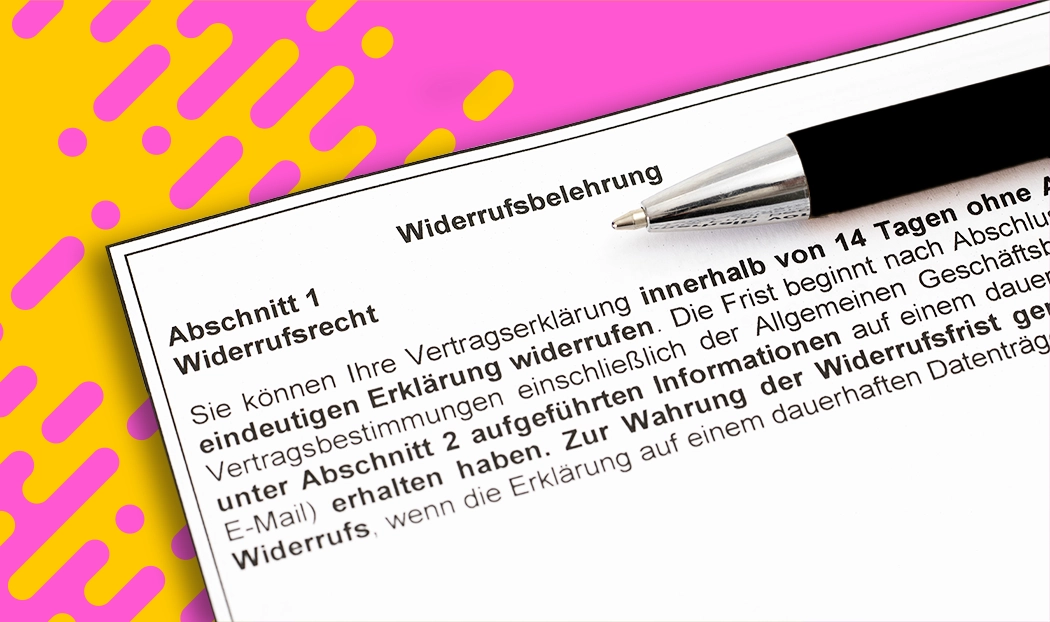 Vertrag widerrufen: Widerrufsbelehrung mit Kugelschreiber zur Erklärung von Widerrufsrecht und 14-tägiger Frist.