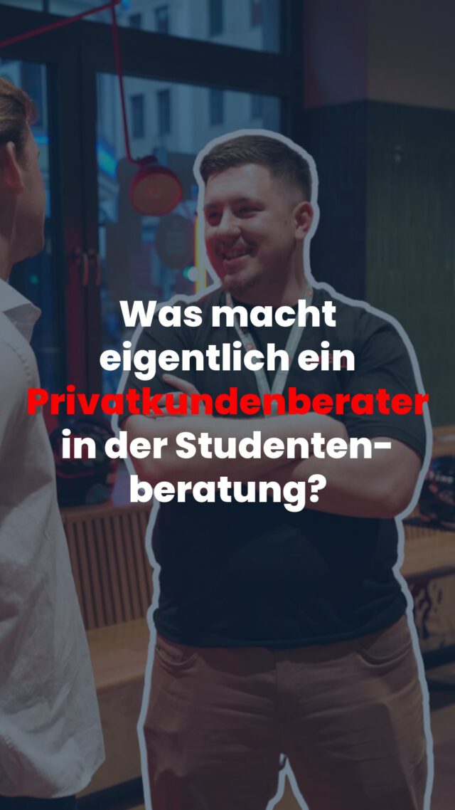 Was macht eigentlich ein Privatkundenberater in der Studentenberatung? Nur Konten eröffnen? Mit Kund:innen telefonieren? Oder steckt da mehr dahinter? 🤔

Etnik zeigt euch, was ein Privatkundenberater in der Studentenberatung wirklich macht – von Videoberatung über Termine bis zu Events in der barer41 🎓💪.

Spoiler: Kein Tag ist wie der andere 🤭. 🎧 Ton an & Reel schauen!

#studentenberatung #medialervertrieb #teamsskm #stadtsparkassemünchen #quereinstieg